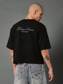 ZWLPOYE Melrose Avenue Los Angeles Crop-Shirt Urban Streetwear Script Back Print Casual Summer Lightweight Top Boxy Style Hop Fashion Downtown Culture-Unisex Comfortable Retro Cotton-Shirt-L91 - 黑色 - 查看 9