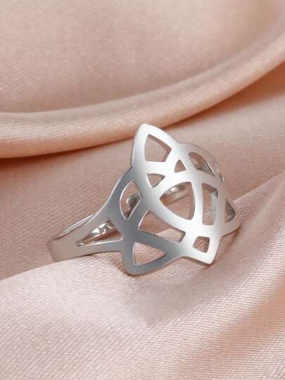 LIKGREAT 1pc Stainless Steel Heart-Shaped Celtic Knot Adjustable Ring, Minimalist Fashion Lucky Amulet Personalized Ring, Couple Rings, Mother's Day Jewelry Gift