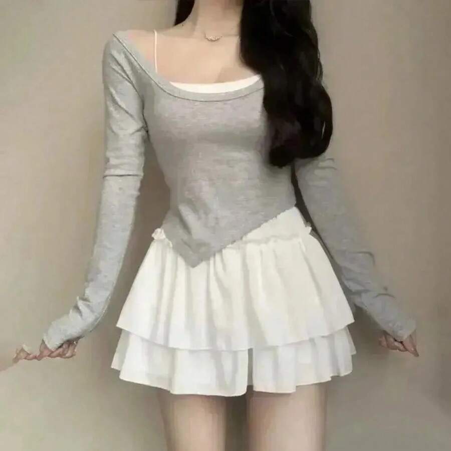 Minifalda Kawaii de Verano, Adorable y Coqueta, de Cintura Alta con Volantes, Estilo Lolita, Vestido de Fiesta Y2K, Ropa Coreana Dulce para Mujer - 4SZD013-Blanco - Ver 1