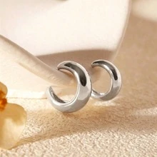2pcs Minimalist Everyday Curved Ear Clips, Mixed Sizes Fashion Accessories Ear Clips For Women - Silver - View 2