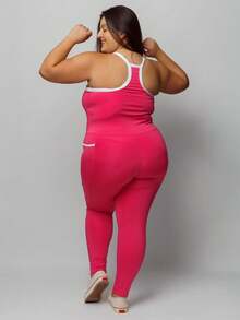Plus Size Fitness Jumpsuit With Pocket 11312 - 粉色 - 查看 4
