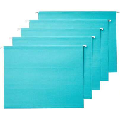 Carpetas colgantes con pestañas ajustables para organización de documentos, tamaño carta, color aguamarina, paquete de 25
