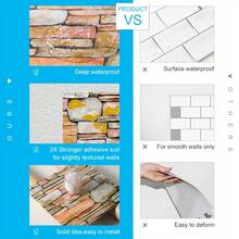 5/10 Pieces Of Glossy Marble-Textured Wall Stickers - Sticky Waterproof Removable Vinyl Stickers, Easy To Peel Off. Luxurious Marble Design, Easy To Install And Clean, Perfect For Bathroom, Kitchen And Living Room Renovations - With Scraper Tools - 5Pcs - 查看 7