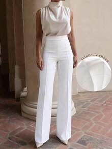 Pantalones de pierna acampanada de talle alto de moda para mujer, disponibles en múltiples colores, blanco primavera - Blanco 2 - Ver 1