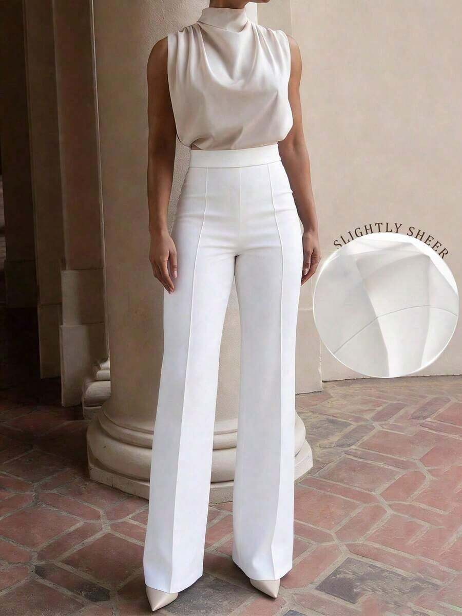 Pantalones de pierna acampanada de talle alto de moda para mujer, disponibles en múltiples colores, blanco primavera - Blanco 2 - Ver 1