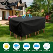 1-Pack 210D/420D Outdoor Furniture Cover Waterproof Rainproof Snowproof Dustproof Windproof UV Resistant Oxford Cloth Garden Lawn Patio Furniture Cover Black, With Storage Bag For Easy Organization And Storage - Black - View 1