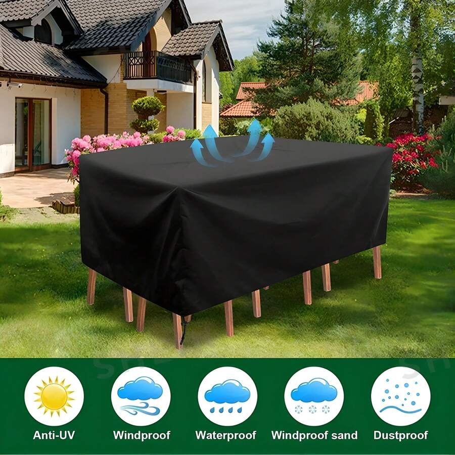 1-Pack 210D/420D Outdoor Furniture Cover Waterproof Rainproof Snowproof Dustproof Windproof UV Resistant Oxford Cloth Garden Lawn Patio Furniture Cover Black, With Storage Bag For Easy Organization And Storage - Black - View 1