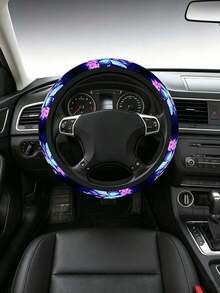 Blue Butterfly Pattern Steering Wheel Cover, Universal Fit For 14-15 Inch Vehicles, Anti-Slip Breathable Soft Grip, Fashionable Car Interior Decor - Multicolor - View 8