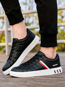 Giày thể thao nam thường ngày, giày sneaker thời trang mũi tròn, giày chạy bộ đa năng, màu trắng - H07 Đen - Xem 4