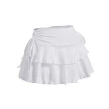 Minifalda corta con cordones de Color liso para niñas, falda acampanada de cintura alta ajustada con volantes, vestido de pastel para adolescentes, minifaldas plisadas de verano - Blanco-M - Ver 1
