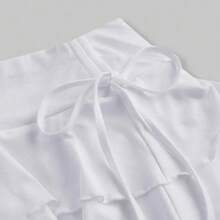 Minifalda corta con cordones de Color liso para niñas, falda acampanada de cintura alta ajustada con volantes, vestido de pastel para adolescentes, minifaldas plisadas de verano - Blanco-XS - Ver 2