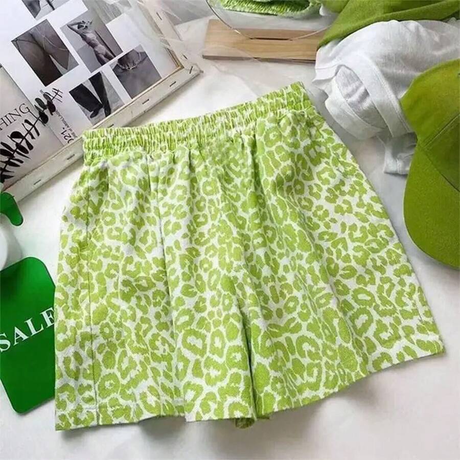 Pantalones de Dormir de Algodón con Estampado de Leopardo para Mujer, Pantalones Holgados y Cómodos para el Hogar, Shorts Casuales Transpirables - verde estampado de leopardo - Ver 1