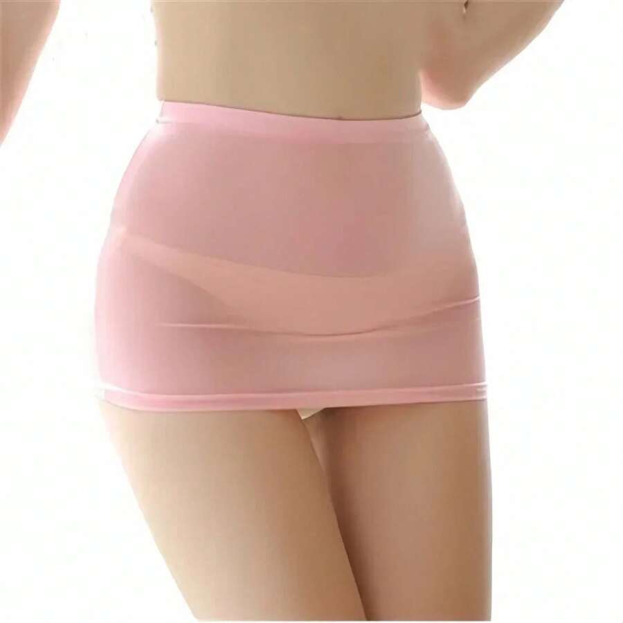 Minifalda Sexy Transparente Negra, Ultrafina, Ajustada, Envolvente, de Seda, para Mujer, Moda Primavera Verano, Lencería - Rosa - Ver 1