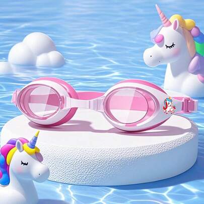 1pc Kids Cartoon Swimming Goggles, Unicorn/Puppy/Duck/Bear/Giraffe Cute Design, Adjustable Swimming Eyewear For Boys & Girls
