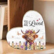 1/2 piezas Decoración de vaca de las tierras altas con forma de corazón de madera con citas inspiradoras, adecuada para colocar en el escritorio de la oficina, dormitorio o sala de estar, hace un regalo reflexivo - Multicolor - Ver 2
