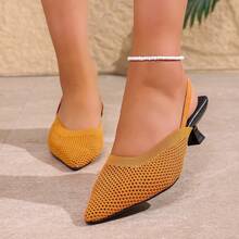 Giày cao gót mũi nhọn đính đá thời trang, sandal gót nhọn hở mũi có quai buộc cổ chân dành cho thanh thiếu niên và học sinh. - Màu Mù tạt vàng - Xem 4