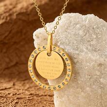 MONALLY Collar con colgante redondo de acero inoxidable chapado en oro de 18K con circonita cúbica tallada, joyería con cita de amor "Eres mi todo" para mujer, regalo perfecto para aniversario/cumpleaños/dama de honor/esposa - collar colgante - Ver 5