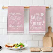 2pcs Minimalist Kitchen Towels With Text, 40*60cm Soft Microfiber Material, Suitable For Home, Kitchen, Restaurant, Outdoor Camping, Tabletop Cleaning, Dish Washing, Hand Drying, Gift - Multicolor - View 1