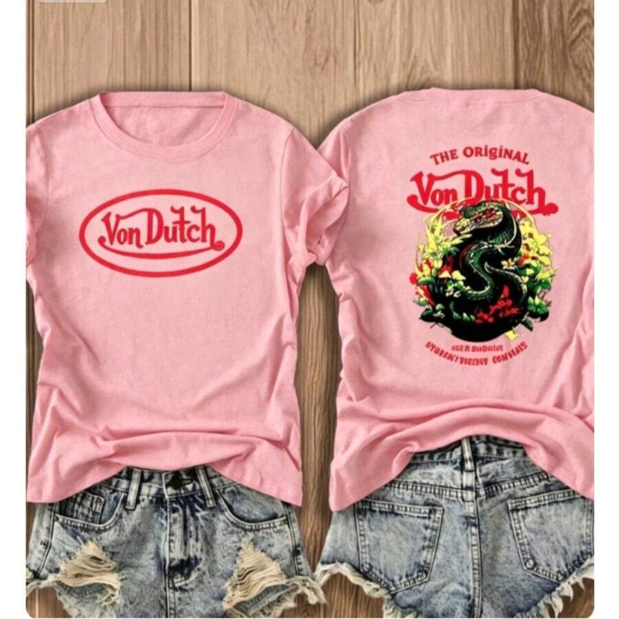 100% Pure Cotton 2026 New Summer Clothing Women's Top Millennium Elegant Women's Wear Double-Side 1pcs Women's Red Von Ditch Dragon Floral Design Red And Green Print Fabric Soft & Skin-Friendly Unisex Style Gifts For Spring Festival, Valentine's Day, St. Patrick's Day & World Cup-Van Dutch Dragon Print Women T Shirt Classic American Style Graphic Summer Tops, Top-Selling Women's Spring Outfits, Summer Women's Beach Shirts, Fashion - Hồng - Xem 1