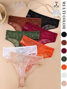 Aofeiqike 7pcs Heart Mesh Mid-Waist Sexy Transparent Breathable Women's Panties - Multicolor - View 6