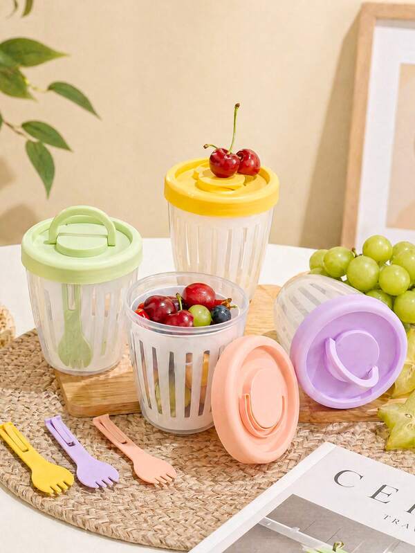 1 bát salad nhiều màu kèm nĩa, hộp đựng thực phẩm kín hơi, chống rò rỉ, bát chuẩn bị bữa ăn nhẹ nhàng cho bữa sáng ở nơi làm việc/trường học, dã ngoại ngoài trời, có thể tái sử dụng.