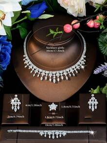 1 Set de joyería con flecos de tono plateado y circonita cúbica, accesorios brillantes para fiestas festivas y noches de chicas - Plateado - Ver 7