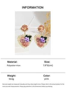1 Pair Unique Beautiful Beach Style Sunflower & Heart Earrings, Elegant Design Floral Heart Drop Earrings Suitable For Women's Daily, Vacation, Party Wear - Pink - View 6