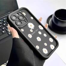 1件裝 雛菊花漸層砂岩紋理黑色溝槽手機殼，適用於 iPhone 15/16/17 - 黑色 - 查看 4