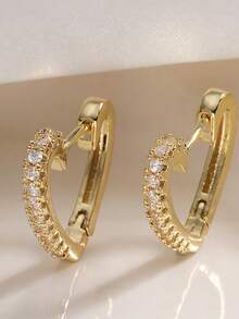 2 đôi bông tai hình trái tim đính đá Cubic Zirconia bằng đồng, phong cách Pháp nhẹ nhàng, phụ kiện đi làm hàng ngày, quà tặng Ngày Valentine cho bạn gái, bông tai thiết kế cao cấp độc đáo, quà tặng cho bạn thân. - hình trái tim - Xem 2