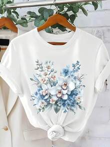 Plus Size Graphic Print T-Shirt, Short Sleeve Crew Neck Casual Top For Summer & Spring, Women'S Plus Size Clothing  Ropa Mujer - White - View 6