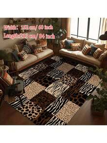 1pc Retro Leopard Black & Brown Area Rugs For Living Room, Floor Carpet For Bedroom, Carpets Home Decor Rugs, Homestay Hotel, Non-Slip Machine Washable Carpet, Home Decor Room Decor - 樣式 1 - 查看 2