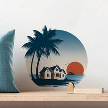 1PC Wall Stickers For Room,Seaside House Window Sticker,Sunset At The Seaside Wall Sticker,Suitable As A Gift,Self-Adhesive , Suitable For Bedroom And Living Room, Bedroom, Dining Room, Study, Bathroom, Glass Decoration And Embellishment - A - View 1