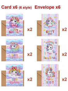 Bộ 12 thiệp/6 bộ thiệp chúc mừng sinh nhật hình kỳ lân kèm phong bì, 6 kiểu dáng khác nhau, thiệp chúc mừng sinh nhật, thiệp giấy hình kỳ lân cầu vồng dành cho gia đình, bạn bè, người thân yêu, thiệp chúc mừng sinh nhật, thiệp cảm ơn, thiệp chúc mừng, thiệp chia buồn, đồ dùng văn phòng, phụ kiện ngày lễ và thẻ quà tặng, thiệp sinh nhật, đồ trang trí tiệc sinh nhật, quà sinh nhật, quà tặng tiệc. - sinh nhật kỳ lân - Xem 6