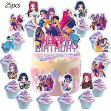 Hasbro 25 piezas Conjunto de decoraciones para pastel de cumpleaños con temática de chica anime, decoraciones de magdalenas con estilo mágico, adecuado para suministros de fiesta con temática de superhéroes lindos - Inserto de pastel de dibujos animados - Ver 1