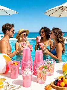 8/20个透明粉色派对杯，适合夏季、主题派对、节日、生日、婚礼、聚会、日常使用，可盛装咖啡、冷饮、鸡尾酒、甜点、果汁 - 多色 - 查看 4