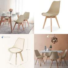 Silla de Comedor Moderna con Asiento Acolchado de Diseño Minimalista Tipo Eames Tulip - Silla Ergonomica Acojinada con Estructura de Madera Ideal para Interior - Beis - Ver 1