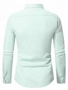 Men's Solid Color Regular Shoulder Long Sleeve Single-Breasted Formal Dress Shirt - Mint Blue - View 3