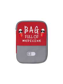 印有「BAG FULL OF MEDICINE」與藥丸圖案的便攜式醫療包，便攜式露營藥袋，精巧急救包，旅行與居家便攜收納袋版本，小型藥袋，便利包，緊急救護包 - 彩色 - 查看 12