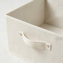 Cubo Organizador Plegable de Tela con Asa, 31x31x15cm, Caja de Almacenamiento Estante y Armario, Beige/Blanco - Blanco - Ver 2
