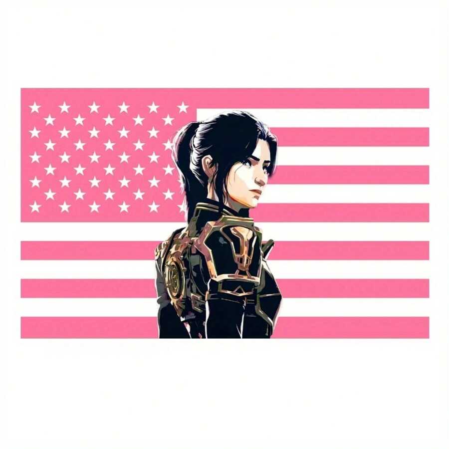 Arcane Caitlyn Kiramman Pink American Flag Tapestry, "" Sheriff Caitlyn Wall Hanging, Pink US Flag Anime Room Decor, "Arcane" Vi's Partner Portrait Print Backdrop For Bedroom Dorm Living Room, Soft Fabric Wall Art For LOL Fans, Cool Home Decoration Tapestry - 樣式2 - 查看 1