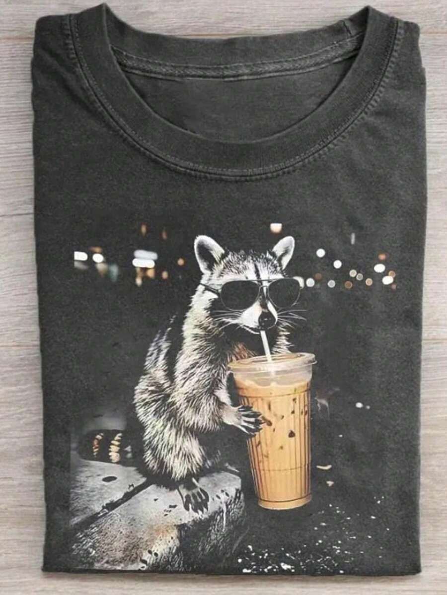 1pcsCute Cat Funny Graphic Graphic T-ShirtMen's Cotton T-Shirt, 230G Washed Short-Sleeve Suitable For Halloween, Christmas And Spring Festival Gifts - 黑色 22 - 查看 1