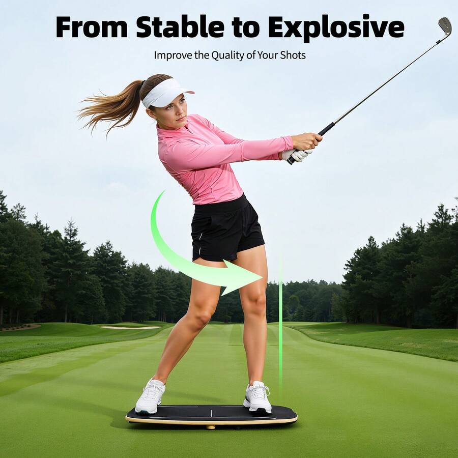Golf Swing Balance Pressure Plate, Wooden Posture Correction Weight Shift Trainer, Indoor Outdoor Golf Swing Practice Training Aid For Beginners Adults Kids - Black - View 1