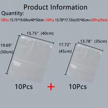 XZV 10/20个装可重复使用拉链袋，12至50厘米多尺寸透明塑料拉链袋，高端旅行户外露营收纳袋，适用于衣物、T恤、裤子、鞋子、内衣、袜子、床上用品包装，双拉链封口，防水可重复使用，适合居家旅行、收纳运输、节日和礼品包装，多功能配件工具包 - 20pcs - 查看 19