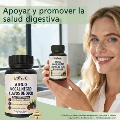 GWYNNE Elfleaf Suplemento de Bienestar Digestivo con Nogal Negro y Clavos de Olor | Desintoxicación Natural y Equilibrio Microbiano | 90 Cápsulas