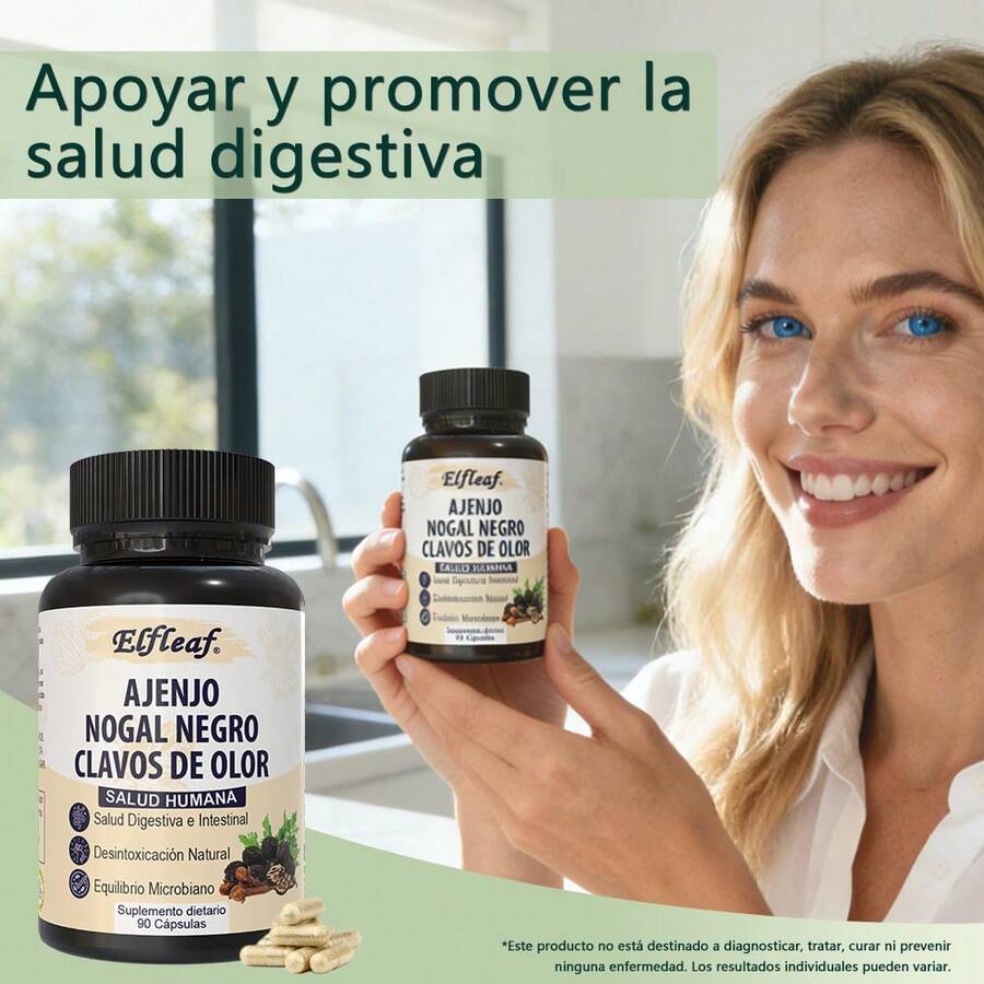 GWYNNE Elfleaf Suplemento de Bienestar Digestivo con Nogal Negro y Clavos de Olor | Desintoxicación Natural y Equilibrio Microbiano | 90 Cápsulas - 90 unidades - Ver 1