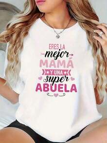 1pscRopa de Boutique: Camiseta Casual de Manga Corta para Mujer, Ligera y Cómoda, con Diseño de Texto en Español, Perfecta para Reuniones Familiares y Uso Diario - Estilo Urbano Vintage, Camiseta Unisex de Algodón Suelto con Cuello Redondo y Manga Corta100% Cotton - Blanco - Ver 6