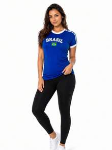 Women's Embroidered Brazil Shirt – Regular Fit, Casual Look, No River - 寶藍色 - 查看 2