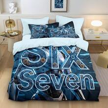 Six Seven Blue 3件組床上用品套裝，6&7印花：1件被套 + 2件枕套（不含填充物），高清晰度染色，100%聚酯纖維，柔軟，拉鍊封口，可水洗，適用於居家、旅行、宿舍 - 60124+SJT+C - 查看 5