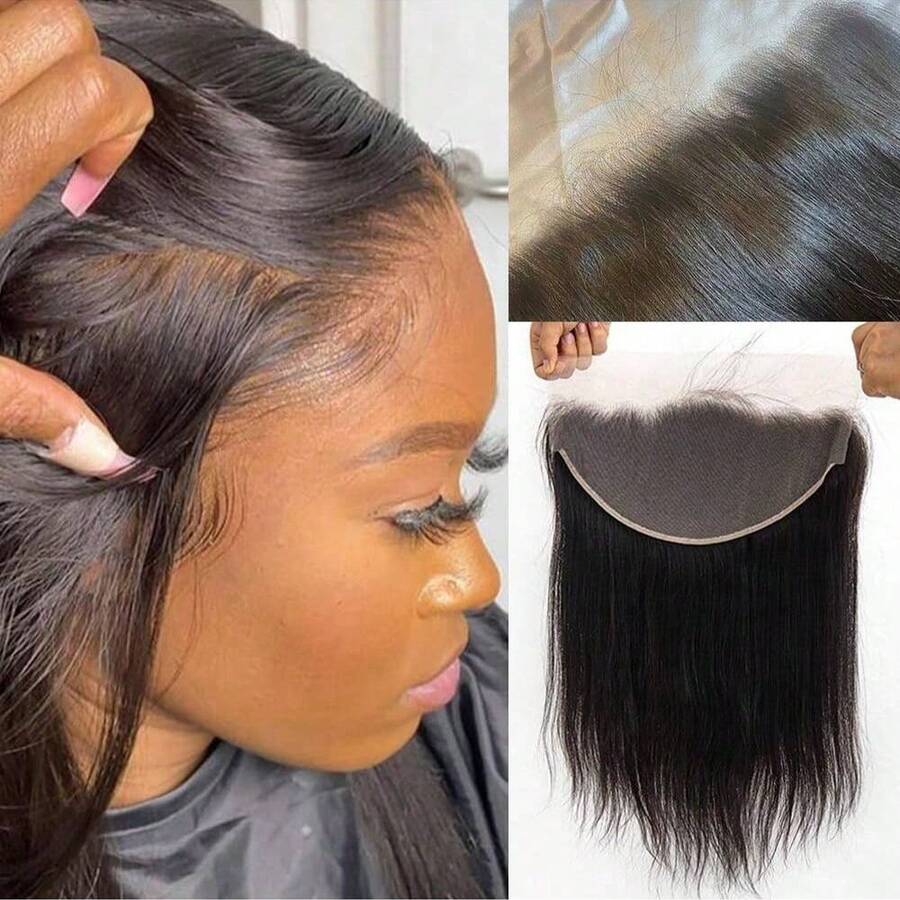 13X4 Lace Frontal Closure Human Hair Straight Transparent Lace Closure Ear To Ear Lace Frontal Closure Human Hair For Women Pre Plucked Lace Front Closure Straight Hair Natural Black Color