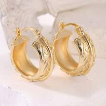 Juego de anillo y aretes vintage con relieve martillado, accesorios versátiles de uso diario para mujeres - Dorado - Ver 3